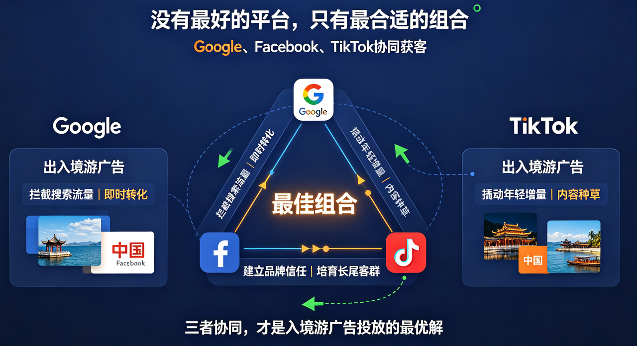 入境游广告投放必看：Facebook、Google、TikTok三大渠道转化率实测对比